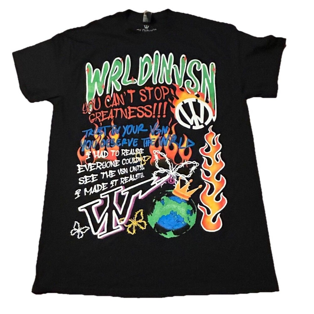 WRLDINVSN Graphic T-Shirt Black Medium You Can’t Stop Greatness Streetwear